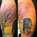 Asian Girl in the Wind with Cherry Blossom Tree and Sun letting go of rose Tattoo Design Thumbnail